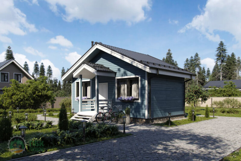 Маленький дом из бруса «Десна» 8х6.5 с крыльцом