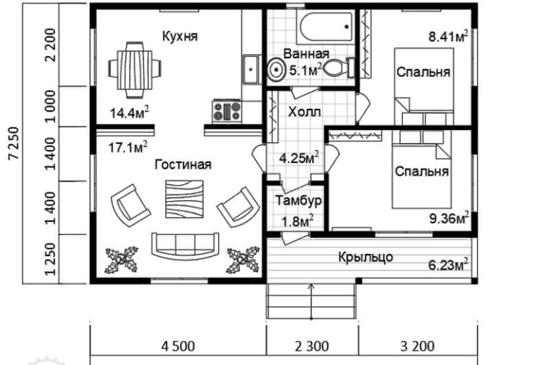 Дом из бруса «Омолон» 10х7.25 с террасой